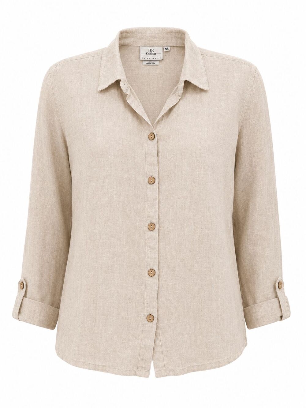 Vtg Linen Relaxed Tunic Hot Cotton Marc Ware XL 1X Natural Tan Button Lagenlook